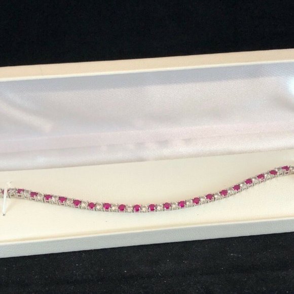 Sterling Silver Lab-Created Ruby & White Sapphire Tennis Bracelet - 7.5" - $350 - Picture 1 of 9